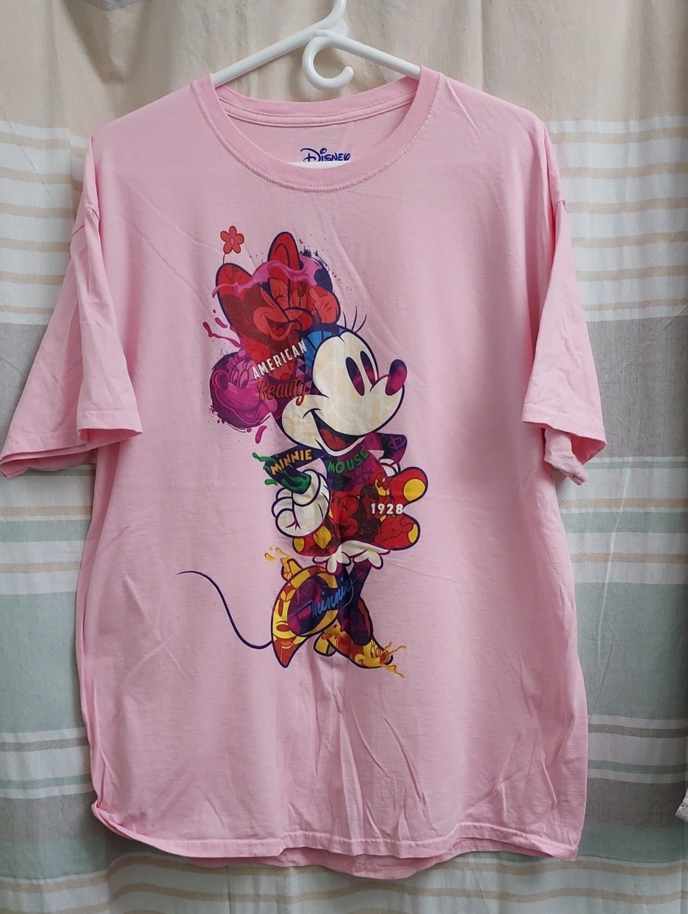 Disney Women's Pink Minnie Mouse Graphic Tee with Colorful Pop Art